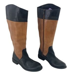 Vince Camuto Black/Brown Leather Color Block Knee High Riding Boots Women’s 6